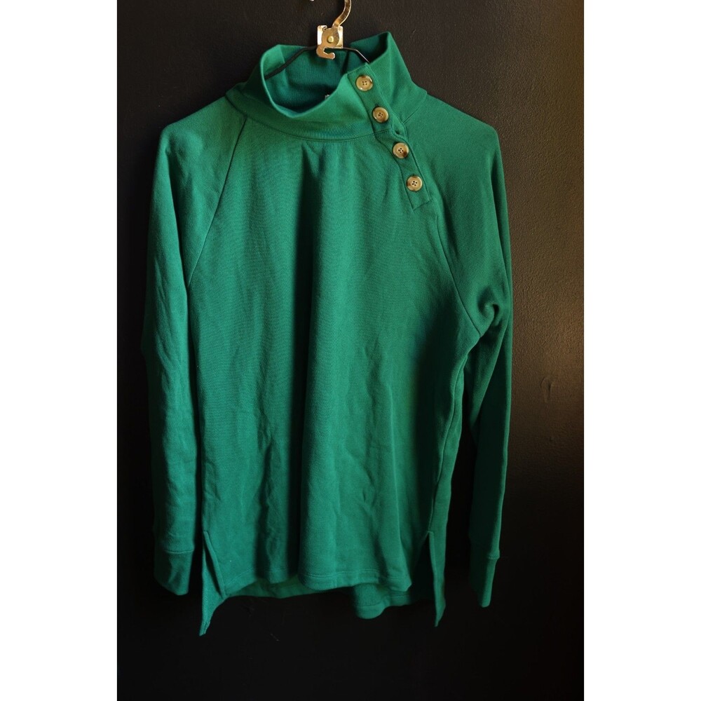 J.Crew Factory Button Neck Fleece Sweatshirt Top Emerald Kelly Green Preppy L